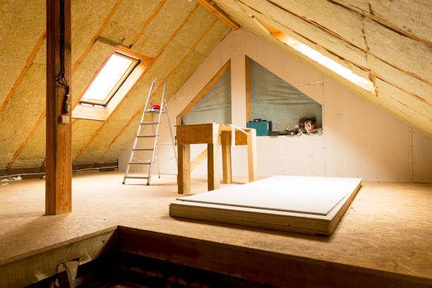House Attic Under Construction Mansard Wall Insulation With Rock Wool